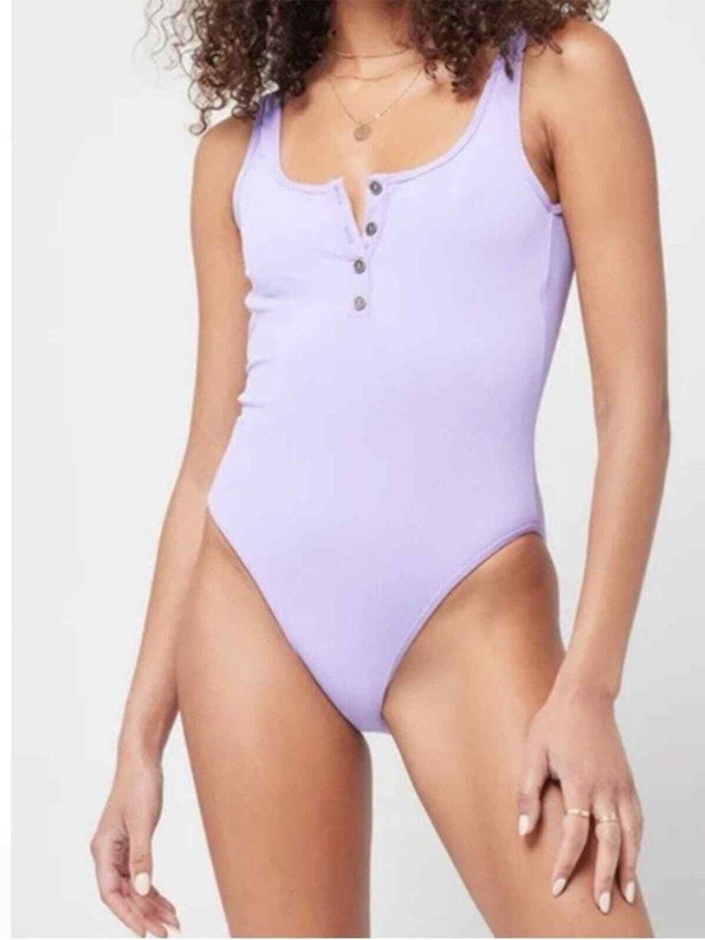 NEW NWT L space float on one piece swimsuit wisteria lavender buttons. low back